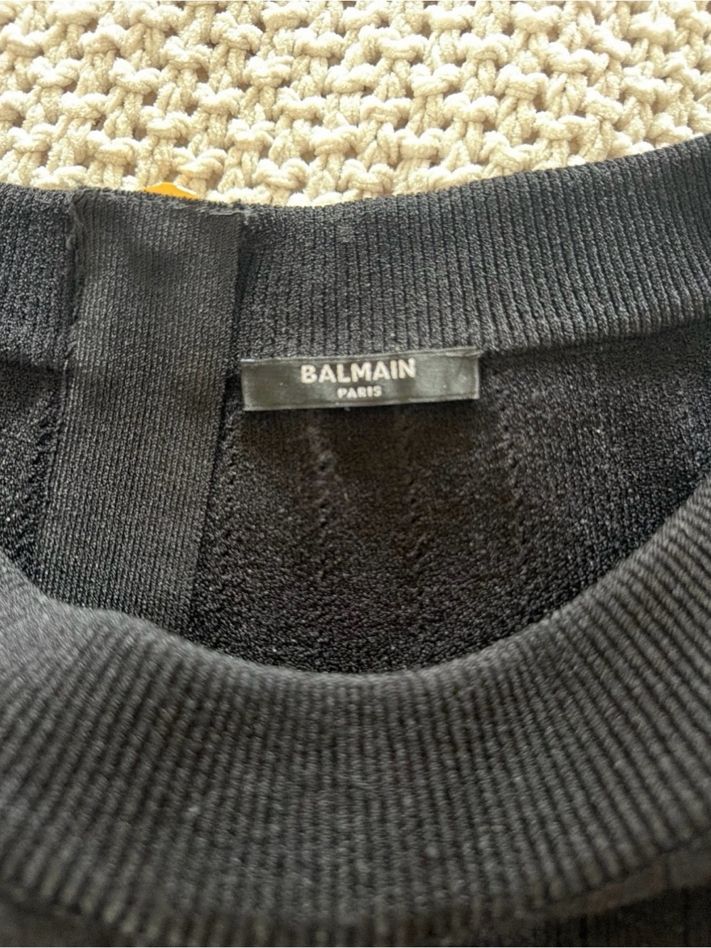 Balmain Black One-Shoulder Mesh Knit Dress with Gold Buttons - Picture 4 of 5